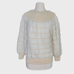 Vintage‎ 80's Women's Small New Zealand Wool Sweater w/ repairs Neutral Stripes